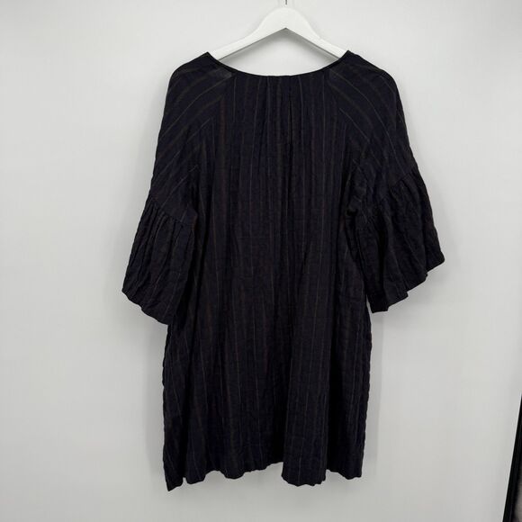 By Together Blue Striped Puff Sleeve Babydoll Mini Dress Size Large Boho Rayon - Picture 9 of 9